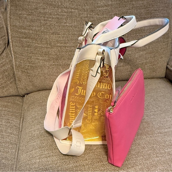 Juicy Couture Heart Beachin Large Tote Bag, Pink & Yellow PVC, White Handles NWT - Picture 10 of 11